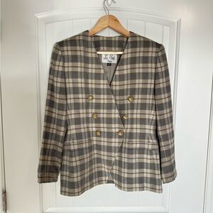Le Suit Vintage Brown and Tan Plaid Blazer Classic Tailored Fit size 6 Petite